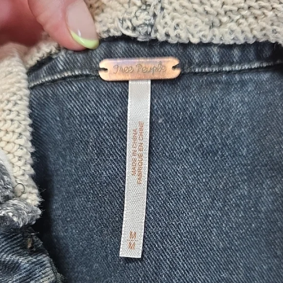 Free People | Hooded Denim Mixed Media Jacket with Removable Hood Sz Md - Picture 2 of 8